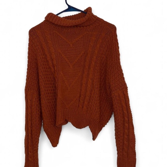 Burnt Orange Cable Knit Turtleneck Sweater - Picture 2 of 3